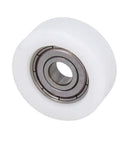 Heavy Duty White Nylon Bearing Pulley Flat Wheel Loaded With Dependable 608Z Ball Bearings For Hella Smooth Gliding On Sliding Doors Closet Hardware And DIY Shop Fixes An Absolute Legend Pack Of Four, close-up view