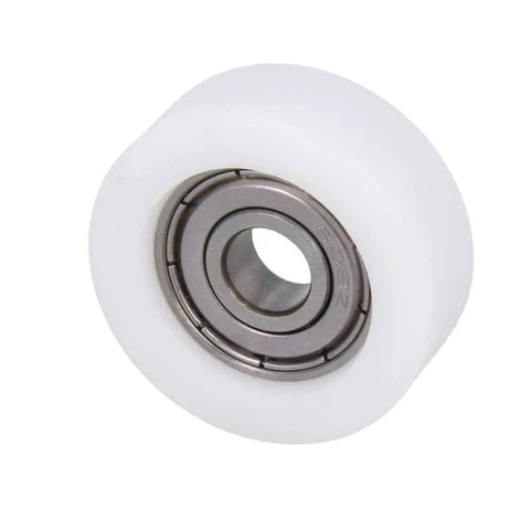 Heavy Duty White Nylon Bearing Pulley Flat Wheel Loaded With Dependable 608Z Ball Bearings For Hella Smooth Gliding On Sliding Doors Closet Hardware And DIY Shop Fixes An Absolute Legend Pack Of Four, close-up view