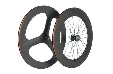 Tri Spoke 88mm Carbon Wheelset For 700c Clincher Fixed Gear Track Bikes, Front And Rear, Lightweight Aerodynamic Wheelset