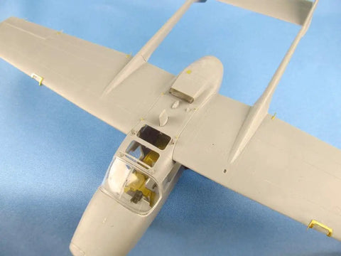 Top view of 1/48 Scale Cessna O-2A Exterior Detail Set for ICM Kit featuring resin, photoetch, and 3D printed parts.