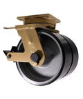 Beefy Heavy Duty 12 Inch Dual Wheel Swivel Poly Caster With Posi Lock Brake And Welded On Swivel Lock, Black Poly Wheels, Side View