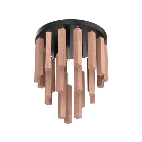 Three Light Boho Rattan Look Wood Ceiling Light Fixture In Oak And Black Finish Semi Flush Mount Farmhouse Chandelier With E26 Base