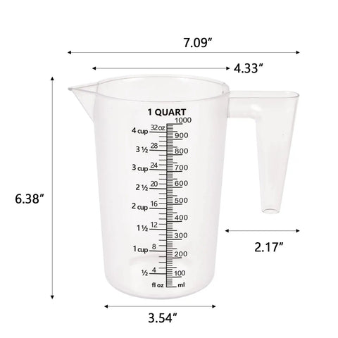 Food Grade Plastic Measuring Pitcher 32 Oz Four Cup With Handle For Liquid Mixing Oils Pool And Lawn Chemicals