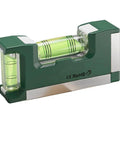 Compact Magnetic Bubble Level 83mm Accuracy for spirit Level for Woodworking Plumbing Metal Surfaces Silver, showing green body and liquid vials.