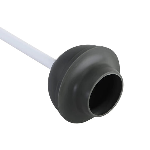 Close-up of the black rubber flange and white handle of the Heavy Duty Toilet Plunger With Hideaway Holder Caddy, 6.5 by 19.5 inches