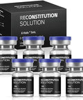 Box and six 5ml reconstitution solution vials with blue caps displayed.