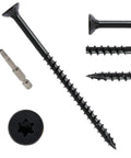 Top Shelf Exterior Deck Screws 4 Inch 10 X 4 Star Torx Drive With Black Anti Rust Coating, showing screw, bit, and drive head.