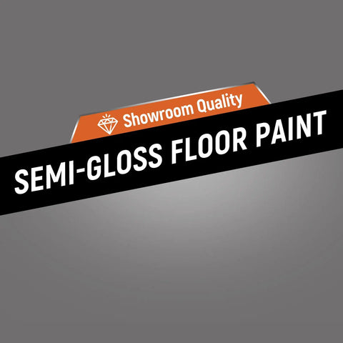Rugged Concrete Garage Floor Paint, Acrylic Resin Coating, 1 Gallon Medium Gray promotional banner with text "Semi-Gloss Floor Paint".