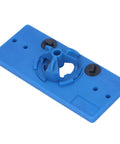 Premium 35mm Hinge Hole Saw Jig Kit For Woodworking Pros That Sets Cup And Screw Holes In One Go With Adjustable Depth, blue plastic jig