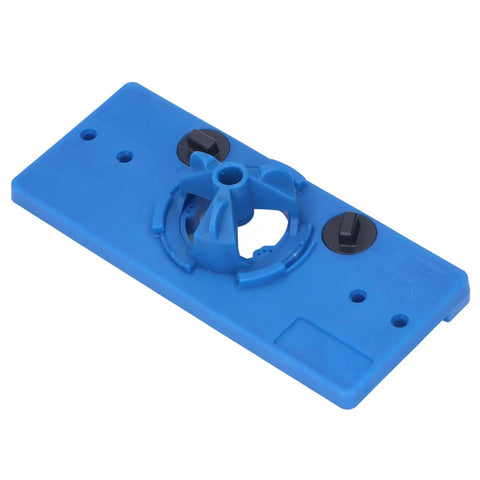 Premium 35mm Hinge Hole Saw Jig Kit For Woodworking Pros That Sets Cup And Screw Holes In One Go With Adjustable Depth, blue plastic jig