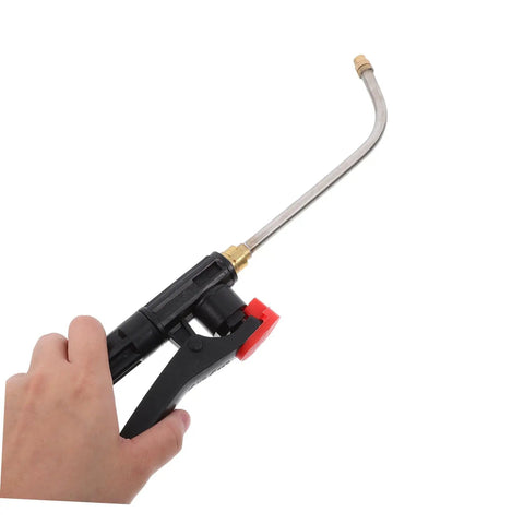 Hand holding Extended Wand Sprayer Handle Replacement For Garden And Home Use Compatible With Backpack Sprayers Easy Install Fine Mist Atomization For Efficient Crop Management Stainless Steel