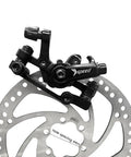 Rock Solid Mechanical Disc Brake Set For Mountain Bikes featuring steel rotor and black caliper piston with 44mm hole spacing.