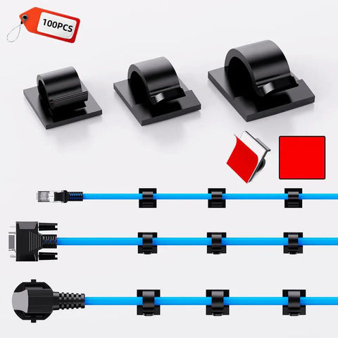 100 Pcs Assorted Adhesive Cable Clips Set For Easy Cord Management Small Medium Large Wire Holders With Heavy Duty Sticky Backing