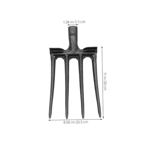 Steel Garden Fork Replacement Head Tines for Soil Turning and Manure Duty, shown with dimensions, heavy-duty steel construction.