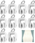 Fifty Piece Heavy Duty Ceiling Curtain Track Rollers With Flexible Bendable Clips for smooth sliding, featuring white double wheel sliders.