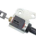 CVT transmission stepper motor shown in side view; black plastic housing with metal mounting bracket.