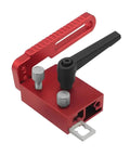 Precision Adjustable Fence Flip Stop With Miter Track Stop And Heavy Duty Aluminum T Slot Stop For Exact Length Limiting in red.