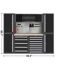 Hardcore Heavy Duty Workbench Cabinet Set With Overhead Storage Steel Pegboards Multi Hook Panels Freestanding Metal Lockers Badass Garage Tool Organization Rig with dimensions 98.4" x 80.7".