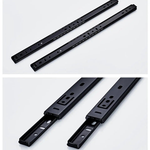 Heavy Duty Steel Ball Bearing Drawer Slides With Soft Close Action And Overload Safety Feature ensuring smooth cabinet closing.