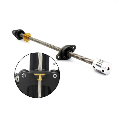 Rock Solid 300mm T8 Lead Screw Kit With Brass Nut Coupler Pillow Bearing Blocks and Hex Wrench for 3D Printer Z Axis upgrade.