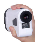 Heavy Duty Binocular Rangefinder With Built In Slope Correction Mode And Laser Distance Meter held in hand for easy use.