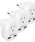 3 Pack European Travel Plug Adapter With Dual USB Ports And Two US Outlets, 4 In 1 Type C Power Converter for Spain Italy France Germany Greece Israel