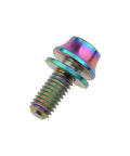 Colorful anodized titanium bicycle bottle cage bolt with washer, M5x12mm size, high-strength 6AL4V Grade 5 alloy, lightweight and durable
