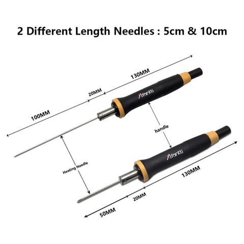 Electric Foam Cutter With Hot Wire Styrofoam Pen For Detailed Carving And Sculpting High Temp 450 C showing dual length needles 5cm and 10cm.