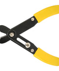 No Fuss Wire Strippers With A Comfort Rubberized Handle And High Precision Single Hole Cutter for copper wire cables, close-up view.