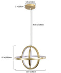 Gold Modern LED Chandelier With Remote Control Dimmable 3000K To 6000K Height Adjustable 39.3 Inch Pendant with dimensions shown