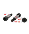 Six Pack Alloy Steel Hex Socket Shoulder Screws With Five Sixteenth Inch Shoulder Diameter And Three Quarter Inch Shoulder Length And One Quarter Inch Twenty UNC Thread Durable High Strength Hardware For Machinery And Robotic Assembly, front and side view
