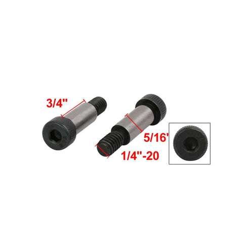 Six Pack Alloy Steel Hex Socket Shoulder Screws With Five Sixteenth Inch Shoulder Diameter And Three Quarter Inch Shoulder Length And One Quarter Inch Twenty UNC Thread Durable High Strength Hardware For Machinery And Robotic Assembly, front and side view