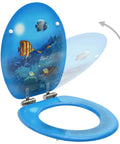 Top Shelf Soft Close Toilet Seat Pair Built Different With Dense MDF Boards And Deep Sea Pattern, blue with fish design, 42.5cm length
