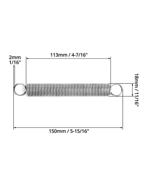 Stainless steel extension spring with dual end hooks, 6 in length, 2 mm wire