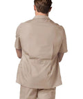 Back view of Top Tier Mens Scrub Jacket With Zip Front And Legit Pen Pocket Hella Comfy Khaki, tailored fit for healthcare use.