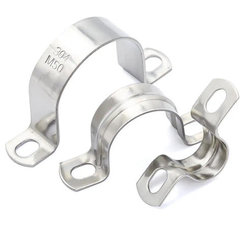 Stainless Steel SS304 Conduit Clamp U Bracket 2 Hole Heavy Duty Pipe Clip Set of 10 for Cables and Water Pipes shown in detail