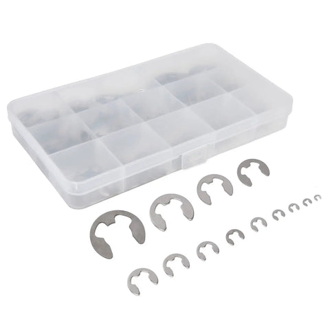 Stainless Steel Retaining Ring Kit, 400 Pcs Circlip Assortment For Transmission Shafts And Gears with box and assorted sizes 1.5mm to 15mm