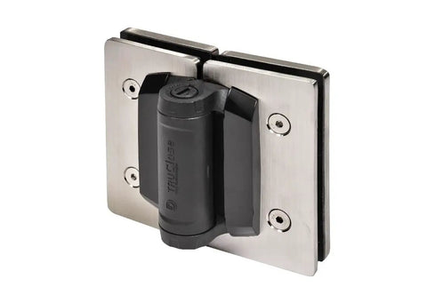 316 Stainless Brushed Glass-To-Glass Hinge, 180 Degree Self-Closing, Heavy-Duty Gate Hinge For Half-Inch Tempered Glass, Interior Or Exterior Use, Tension Adjustable With A Screwdriver, black center