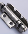 Flat Out Durable Heavy Duty Cabinet Hinges Thickened Rust Proof Steel, close-up view of hinge for barn doors.