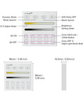Wireless 2 4G RF 4 Zone Single Color Wall Mounted Smart Panel Remote diagram with dimensions and labeled controls.