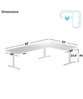 Dimensions of Game Changer Electric Lift L Shaped Standing Desk 88 Inch Wide, height adjustable with sturdy steel base.