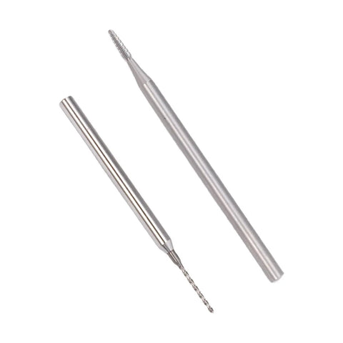 Pro-Grade Stripped Screw Remover Kit with Tungsten Steel Bits Extract Broken Screws From Phones and Small Electronics Without a Hassle Heavy-Duty Fixer Set That Makes Tricky Jobs A Breeze for Makers showing two tungsten steel bits.