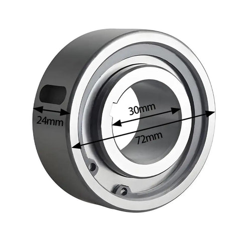 Built Tough CK A3072 Overrunning Clutch One Way Bearing Wedge Design Free Wheel Roller Assembly showing 72mm diameter, 30mm inner and 24mm thickness.
