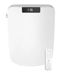 Auto Lift Square Smart Heated Bidet Seat With Electronic Display Warm Water Spray Gentle Hygiene Game Changer No Fuss Bathroom Upgrade Fits Standard Toilets, showing white heated seat and remote control.