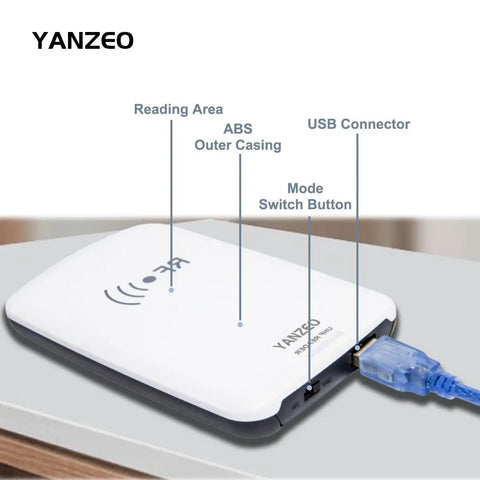 SR3308 UHF RFID Reader Writer With USB Interface Supports 860 960 MHz ISO18000 6C EPC Gen2 And 6B Tags on desk