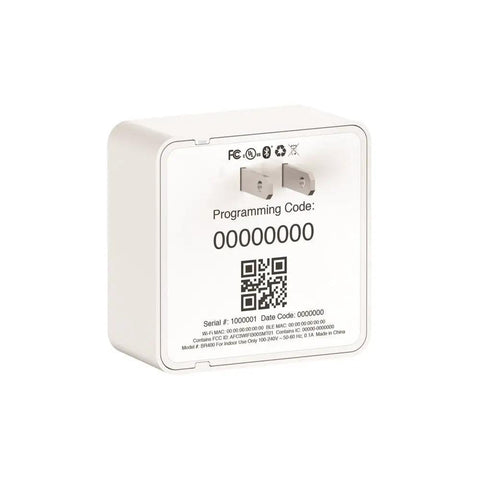 Back view of No Fuss Setup Smart WiFi Adapter For Sense Deadbolt, 2.4GHz Only, White Finish, with programming code