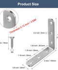 No Sweat Mounting 4X4 Inch Stainless Steel L Brackets dimensions diagram showing thickness, length, and screws included.
