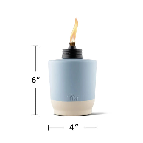 Sunset Sands Outdoor Table Torch in blue, 6x4 inch, fiberglass wick, for patio and backyard decor, centerpiece lighting.