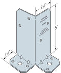 Diagram of RPBZ ZMAX Galvanized Retrofit Post Base for Double 2x4 Posts Pack of 12 with dimensions and mounting holes