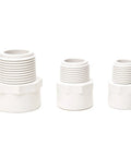 PVC Three Quarter Inch Two-Way Male Threaded Adapter Socket To Male Pipe Thread Fittings Schedule 40 White 10 Pack Slip End NPT Connector For DIY Plumbing Easy Install - set of three adapters